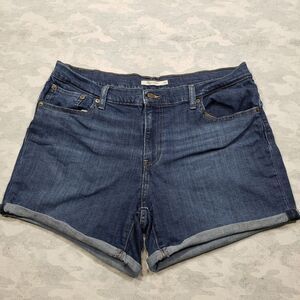 Levis Shorts Womens 34 Blue Mid Length Short Medium Wash Denim Stretch Rolled...